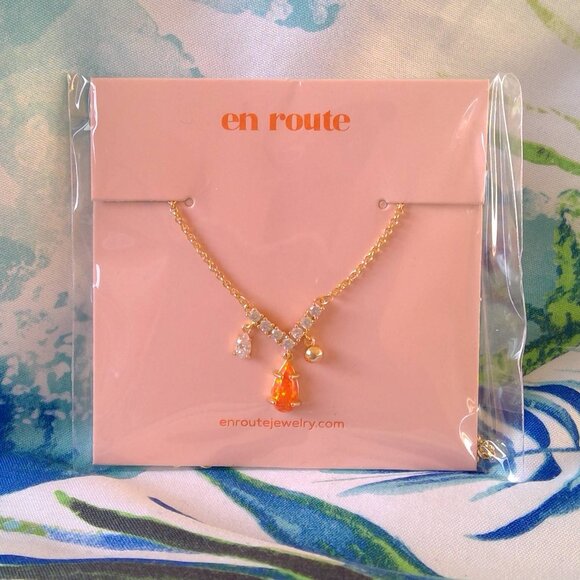 New Orange Sparkle Stone Necklace with Rhinestones, En Route Brand BNIB - Picture 3 of 7